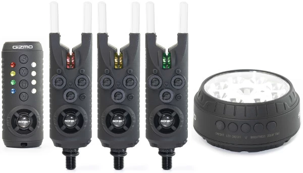 Sonik Gizmo 3+1 Red, Yellow, Green Bite Alarm Set (Incl. Bivvy Lamp) 1 Sonik Gizmo 3+1 Red, Yellow, Green Bite Alarm Set (Incl. Bivvy Lamp)